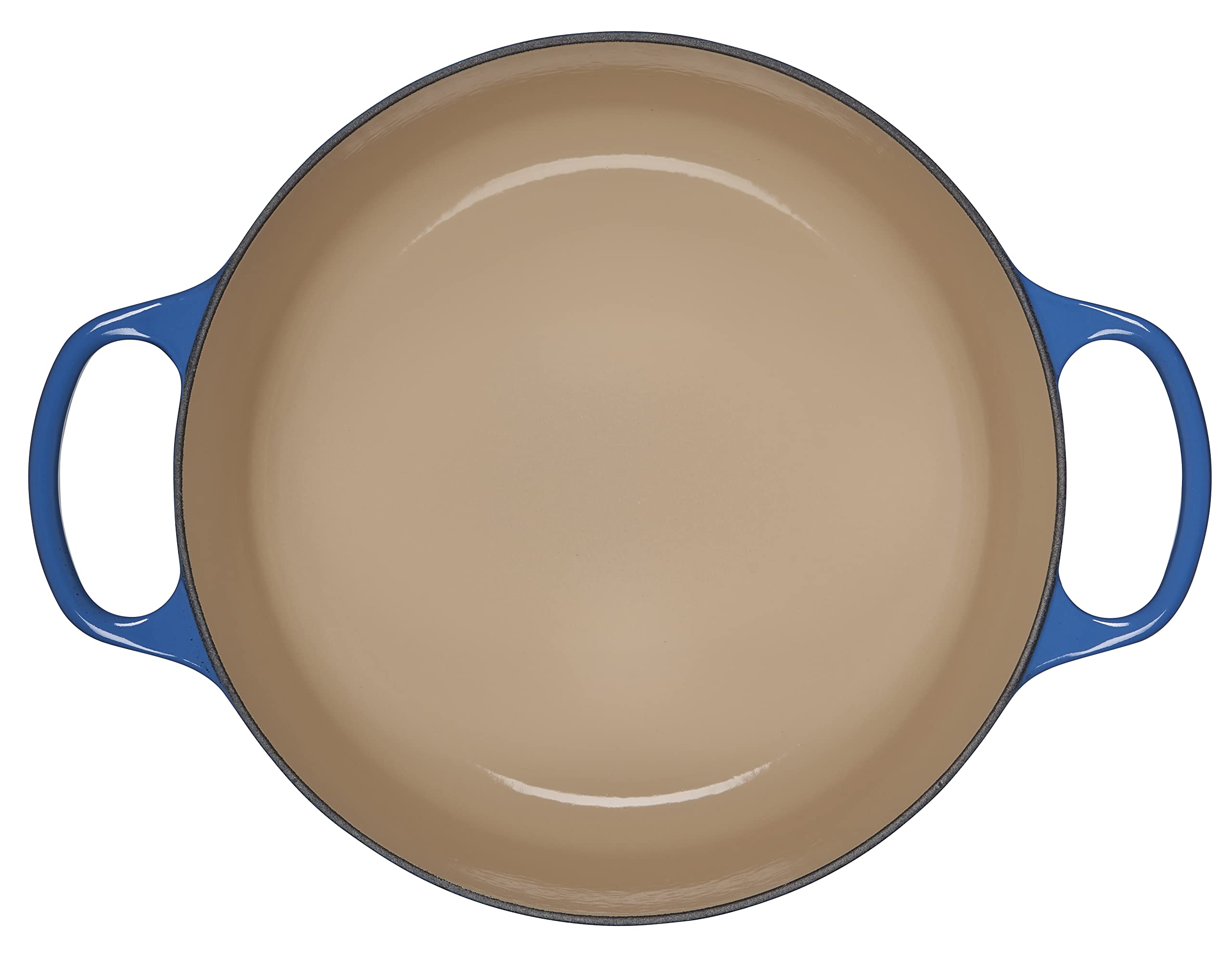 Le Creuset detailed view of lid knob and ergonomic handles for safe lifting benefit