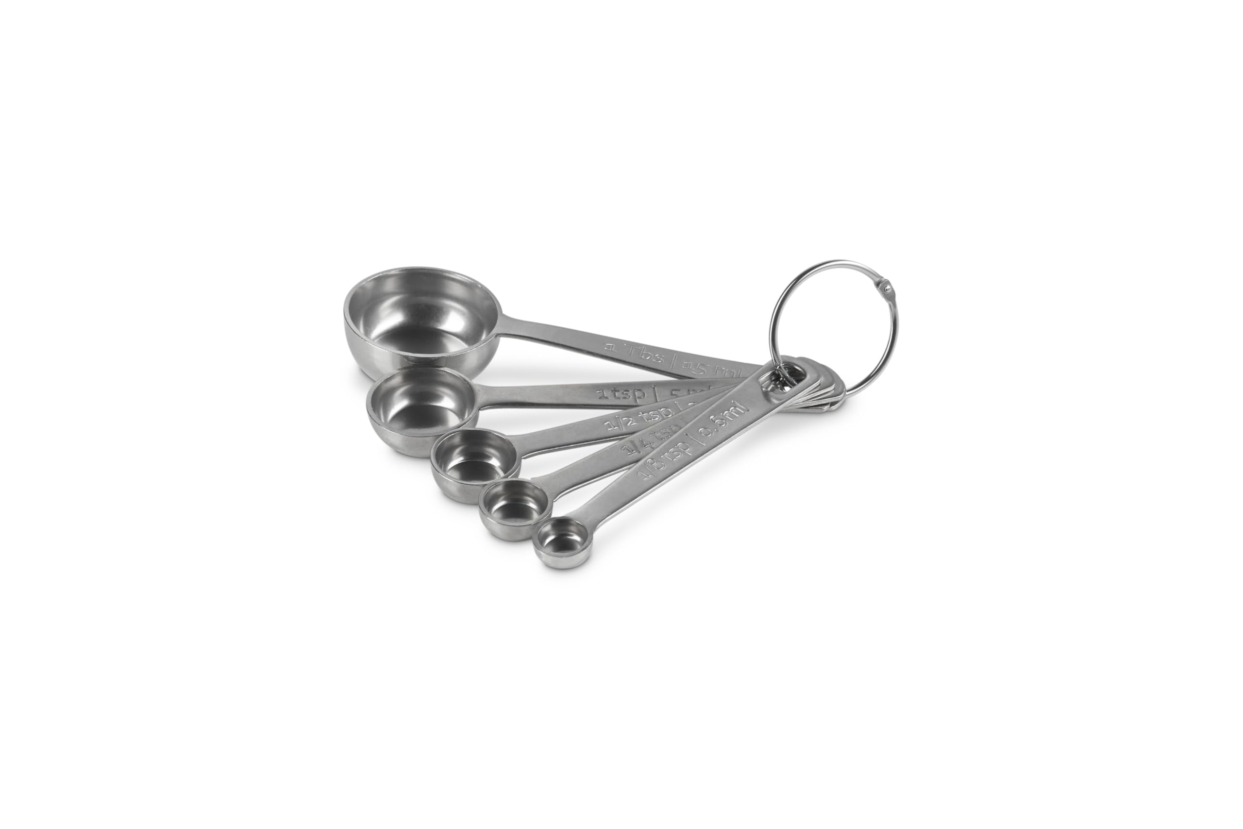 Le Creuset front view of the five-piece measuring spoons showing full set and sizes