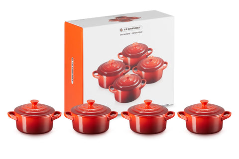 Le Creuset mini cocotte front view showing cerise color and finish for vibrant presentation