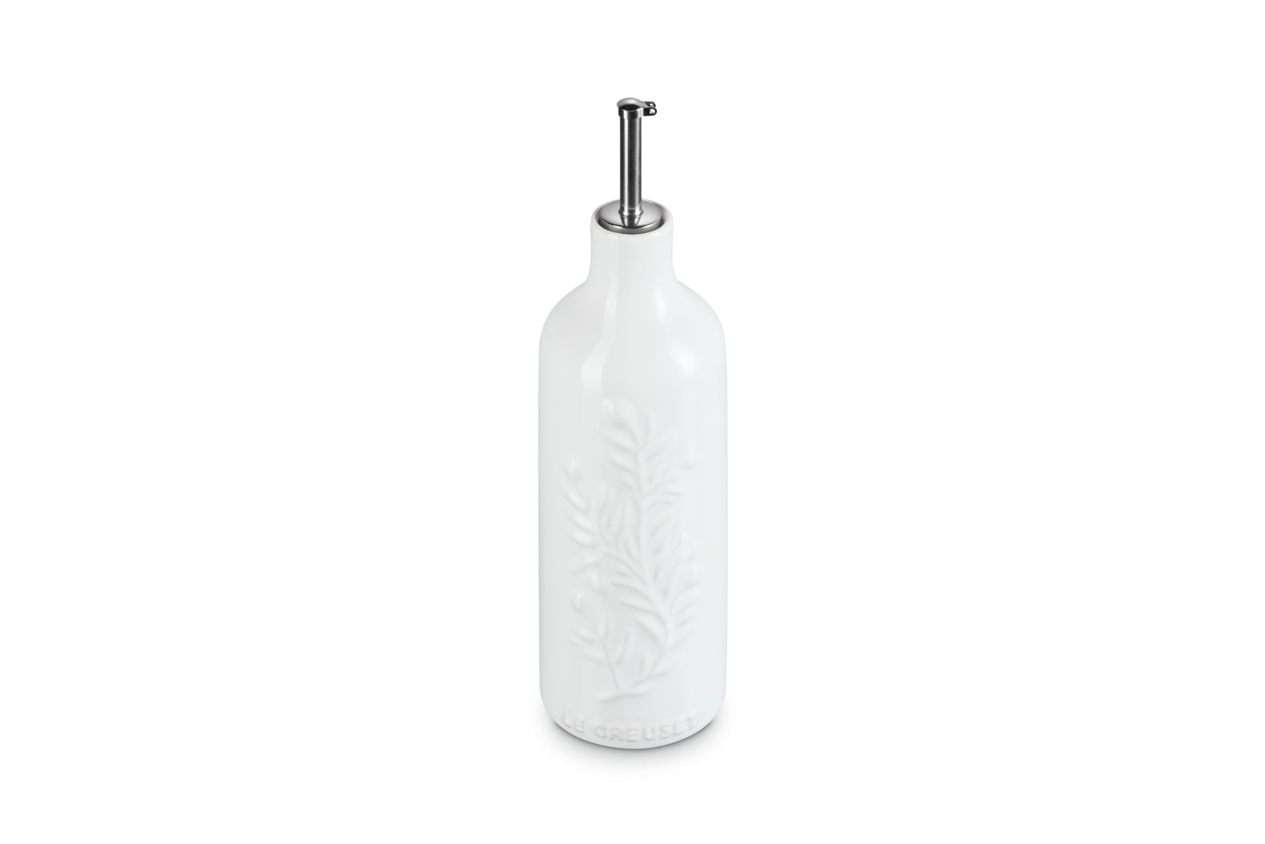 Le Creuset front view olive branch cruet showing elegant serving aesthetic