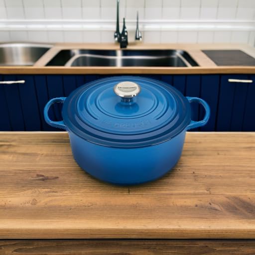 Le Creuset packaging and label close-up showing French craftsmanship and lasting durability benefit