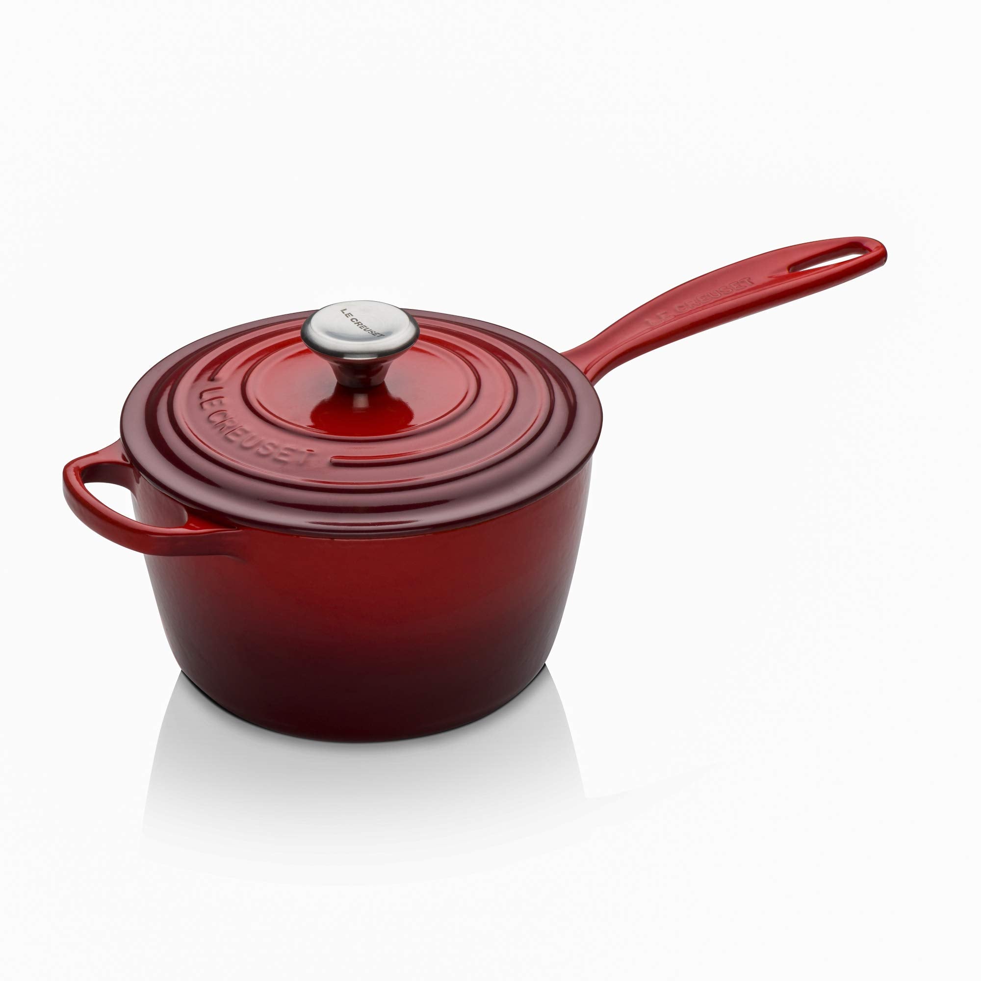 Le Creuset saucepan beside measured ingredients showing 2.25 qt capacity for meal prep