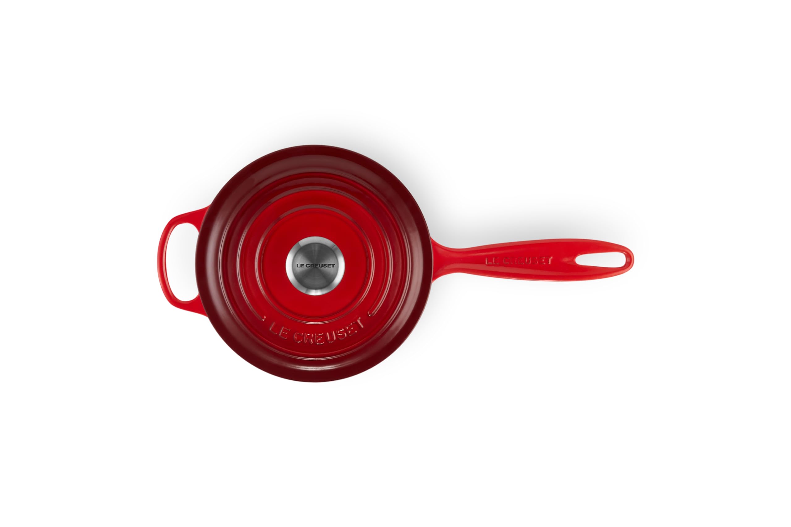 Le Creuset saucepan side profile highlighting depth and rounded base for even heating