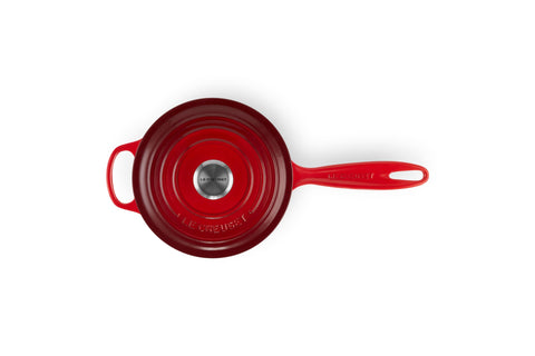 Le Creuset saucepan side profile highlighting depth and rounded base for even heating