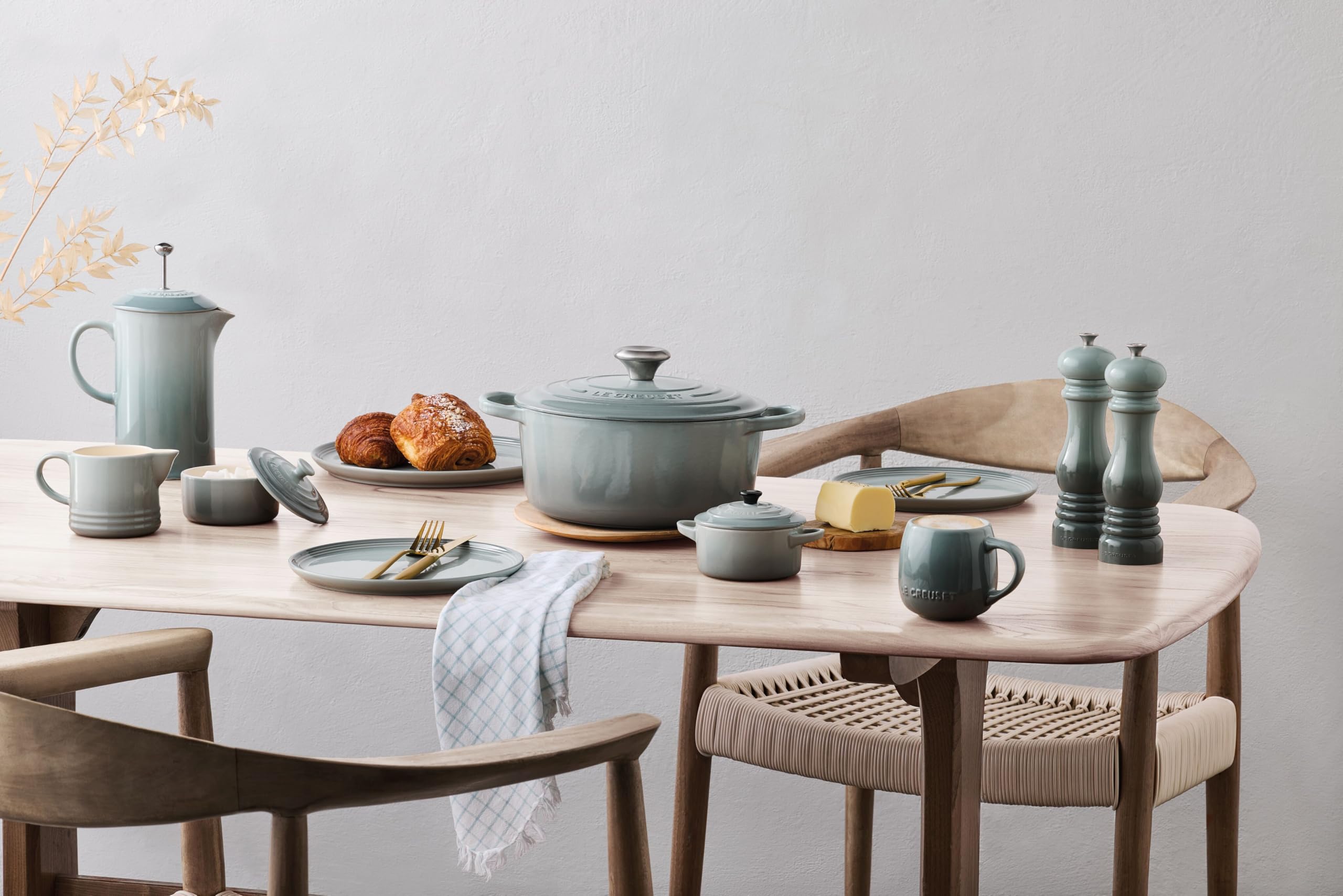 Le Creuset cream and sugar on breakfast table conveying stylish, everyday serving ease