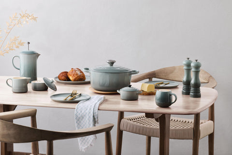 Le Creuset cream and sugar on breakfast table conveying stylish, everyday serving ease