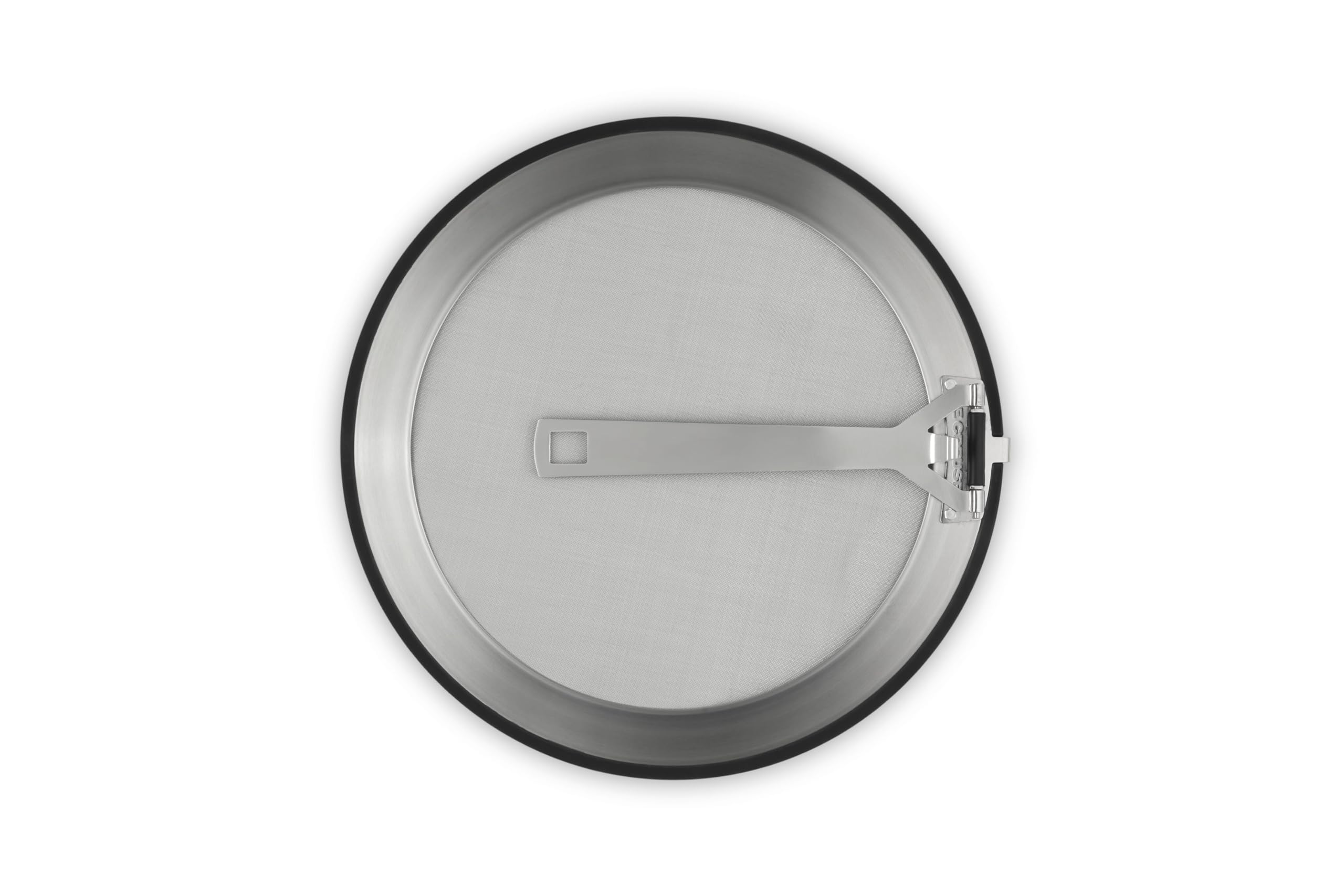 Le Creuset folded handle with hanging loop for compact storage and easy access