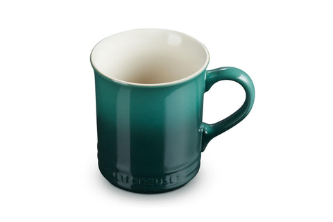 Le Creuset front view of Vancouver Mug showing Artichaut color and durable design benefit