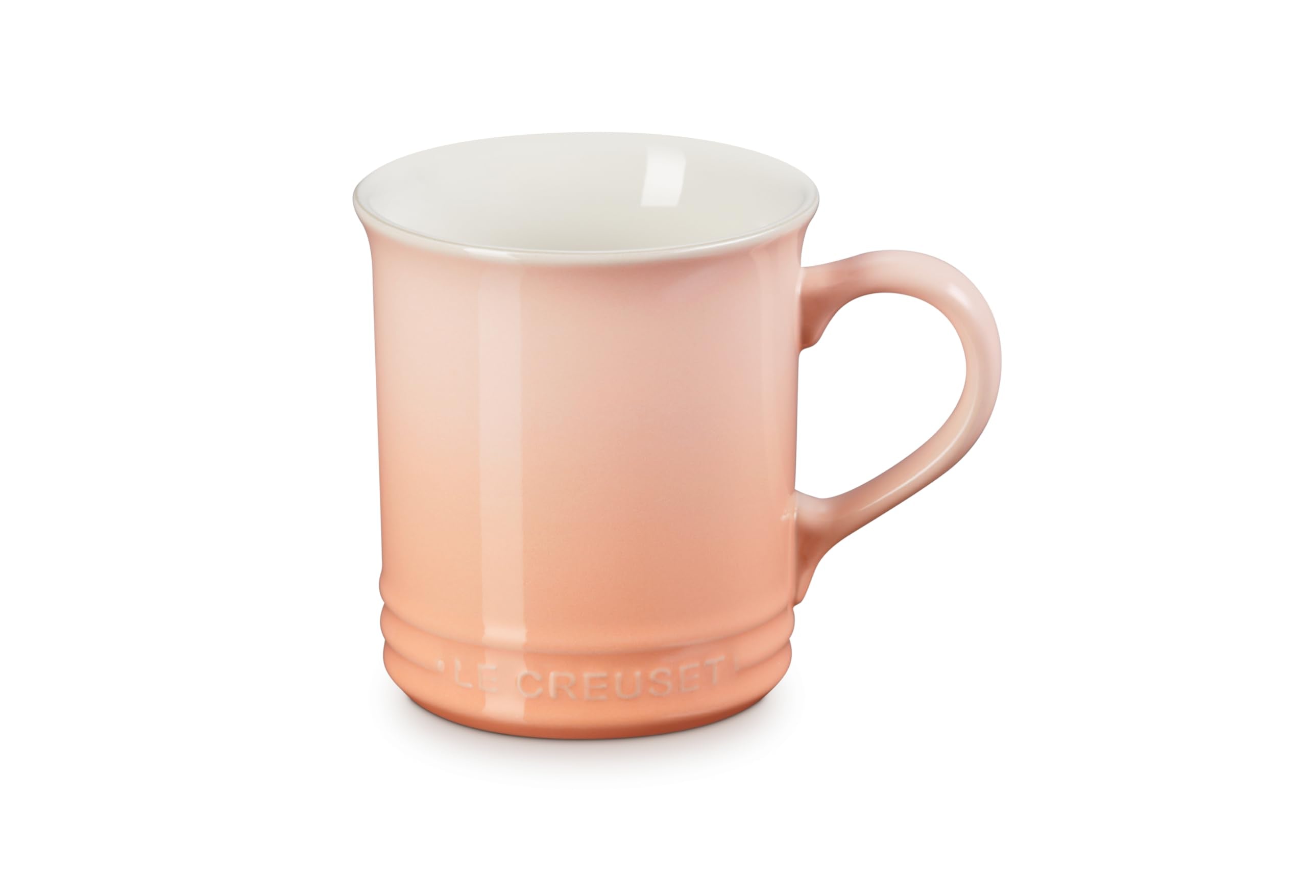 Le Creuset Vancouver Mug Peche side view focusing on handle comfort and grip