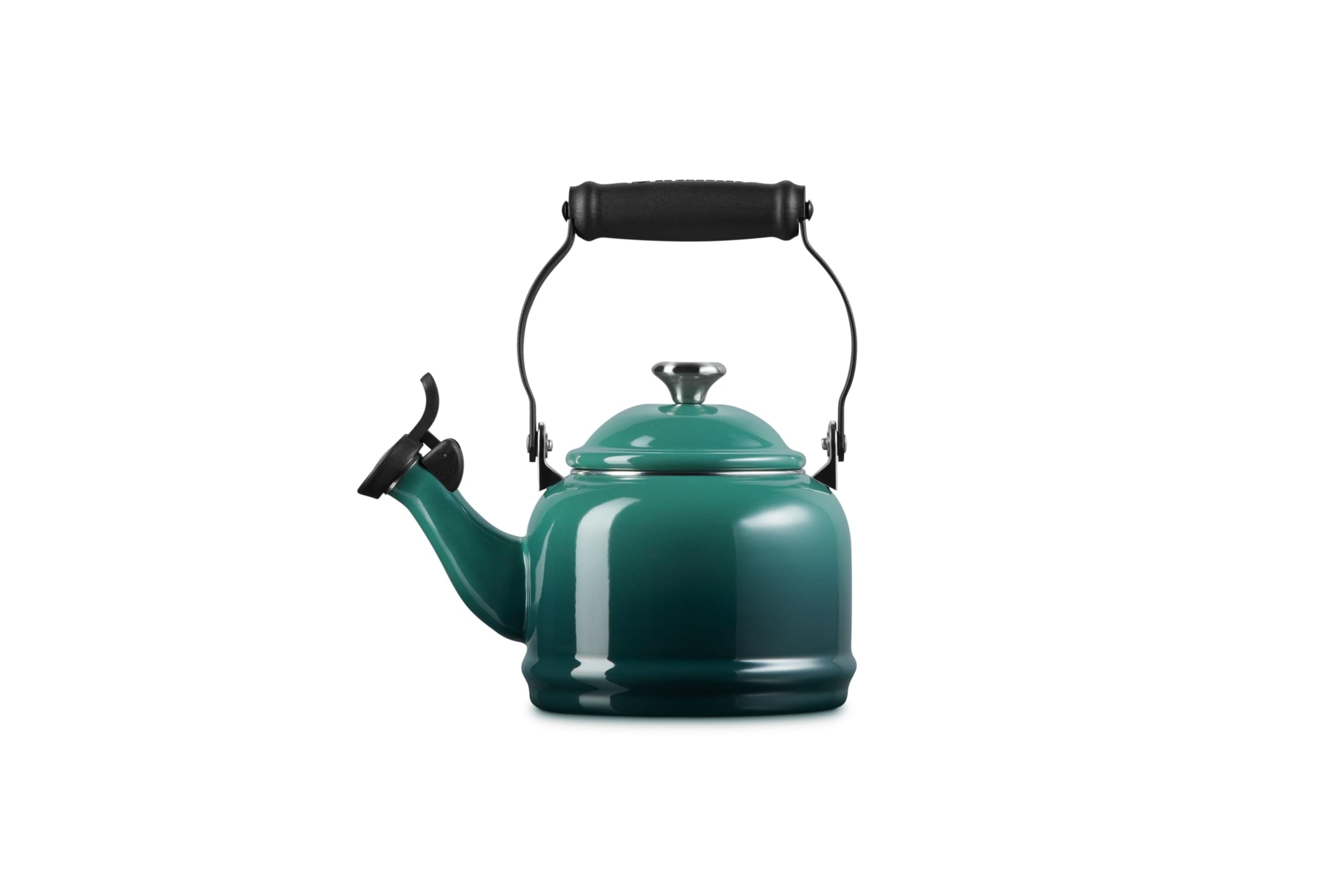 Le Creuset whistle and spout detail showing audible boil alert and easy pouring
