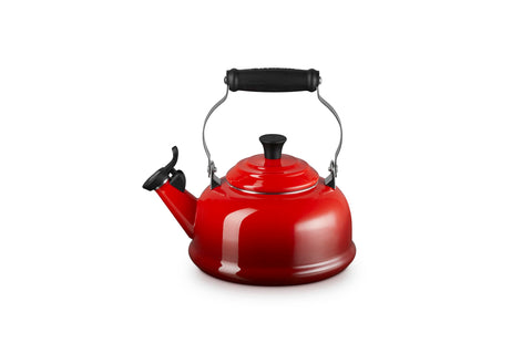 Le Creuset kettle front view in cerise showing shape and vibrant finish for kitchen style