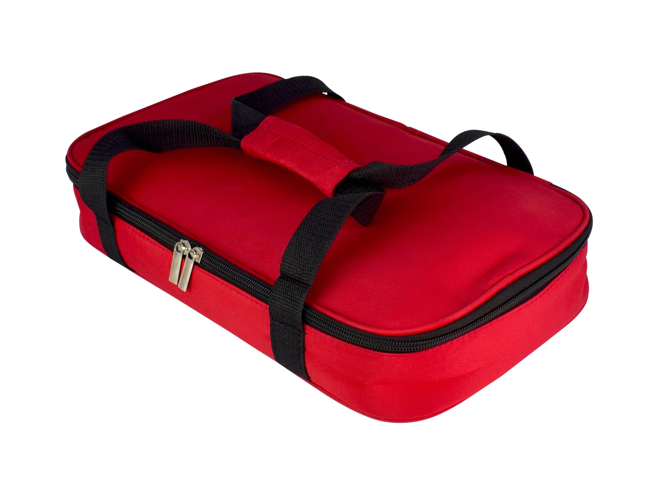 Le Regalo red insulated bag front with zipper benefit: maintains food temperature