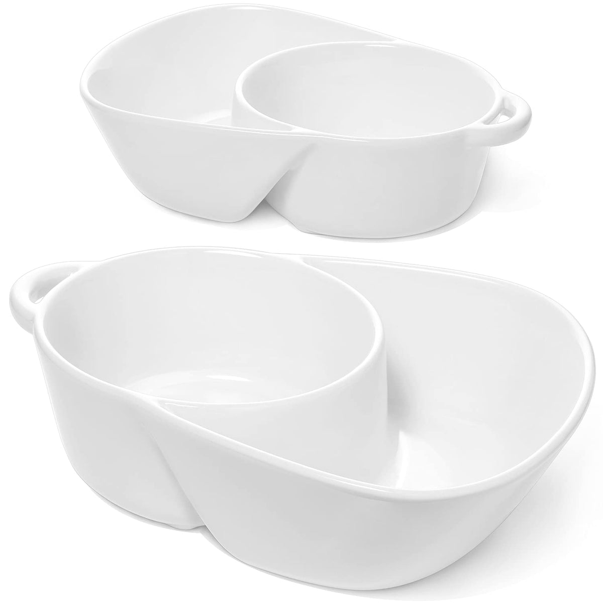 LE TAUCI front view showing dual-compartment bowls and clean white finish for versatile serving