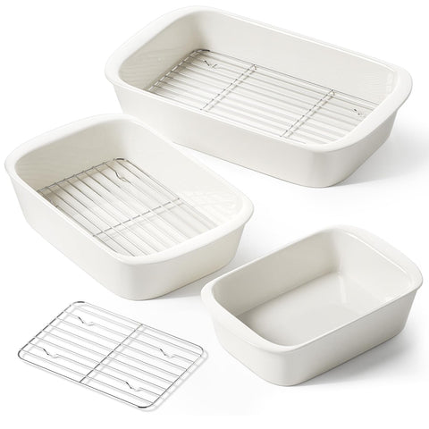 LE TAUCI front view of three white ceramic dishes showing handles and nests, attractive serving