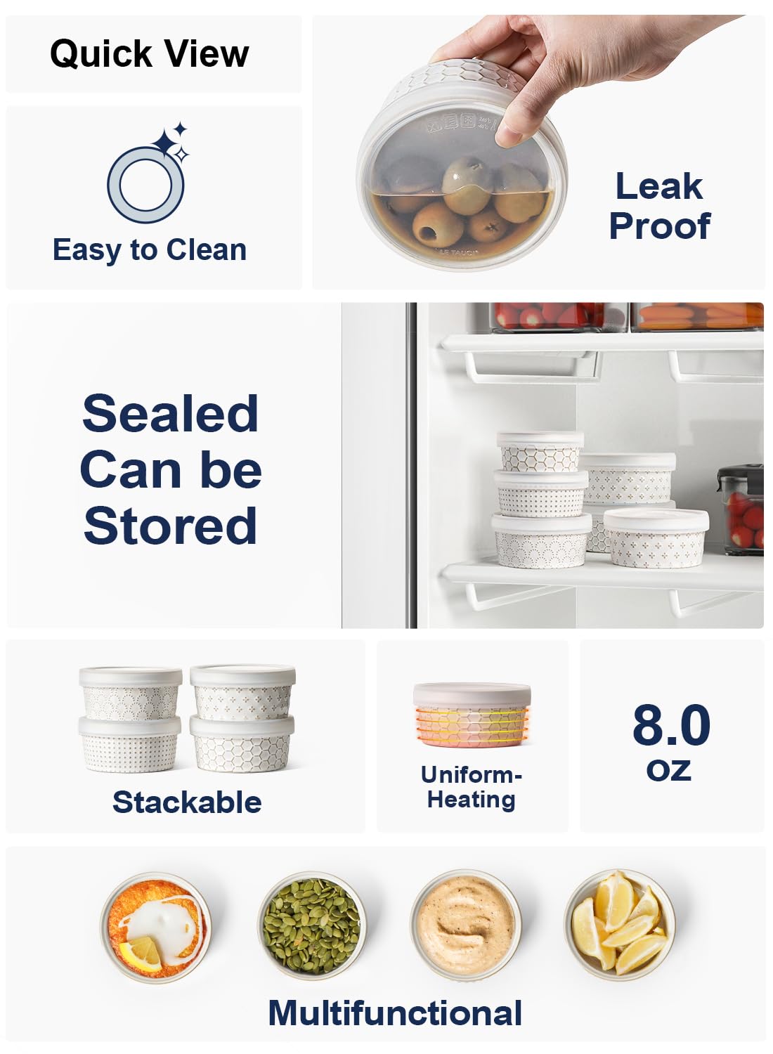 LE TAUCI stack and storage comparison showing compact nesting for efficient storage