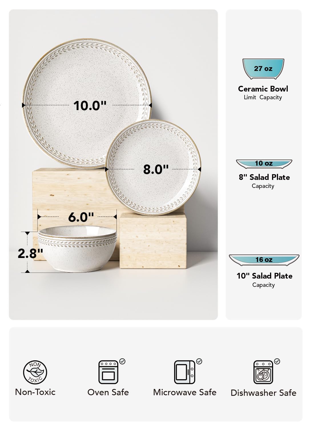LE TAUCI stacked plates and bowls showing space-saving storage advantage