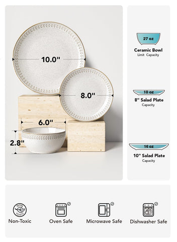 LE TAUCI stacked plates and bowls showing space-saving storage advantage