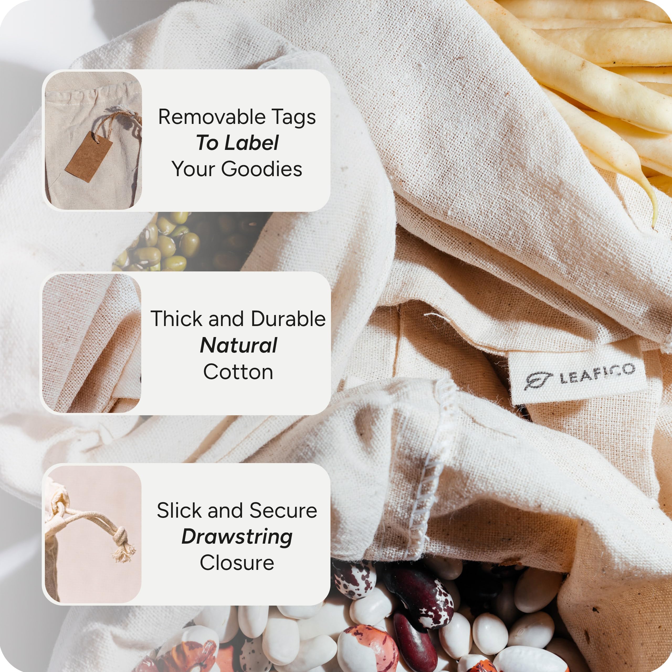 LEAFICO cloth bag with carrots and greens demonstrating fresh storage benefit