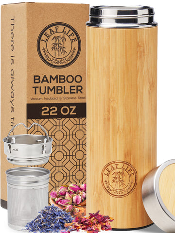 LeafLife bamboo tumbler front view showing sleek design and portability