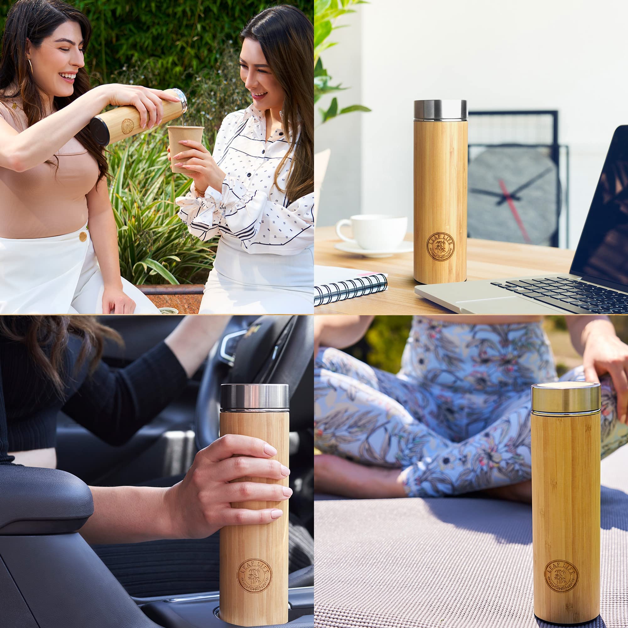 LeafLife tumbler with hot tea in a cozy setting demonstrating heat retention
