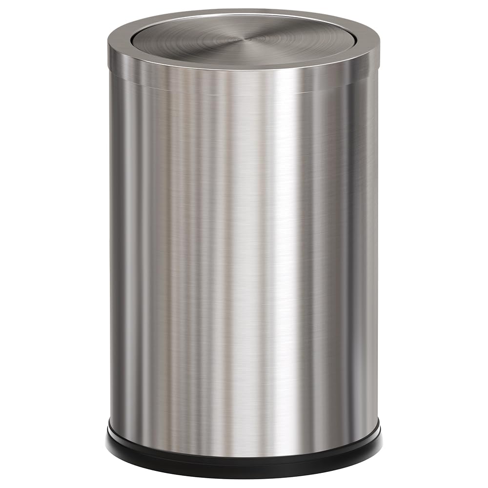 LEASYLIFE front view of brushed nickel trash can showing clean silhouette and styling