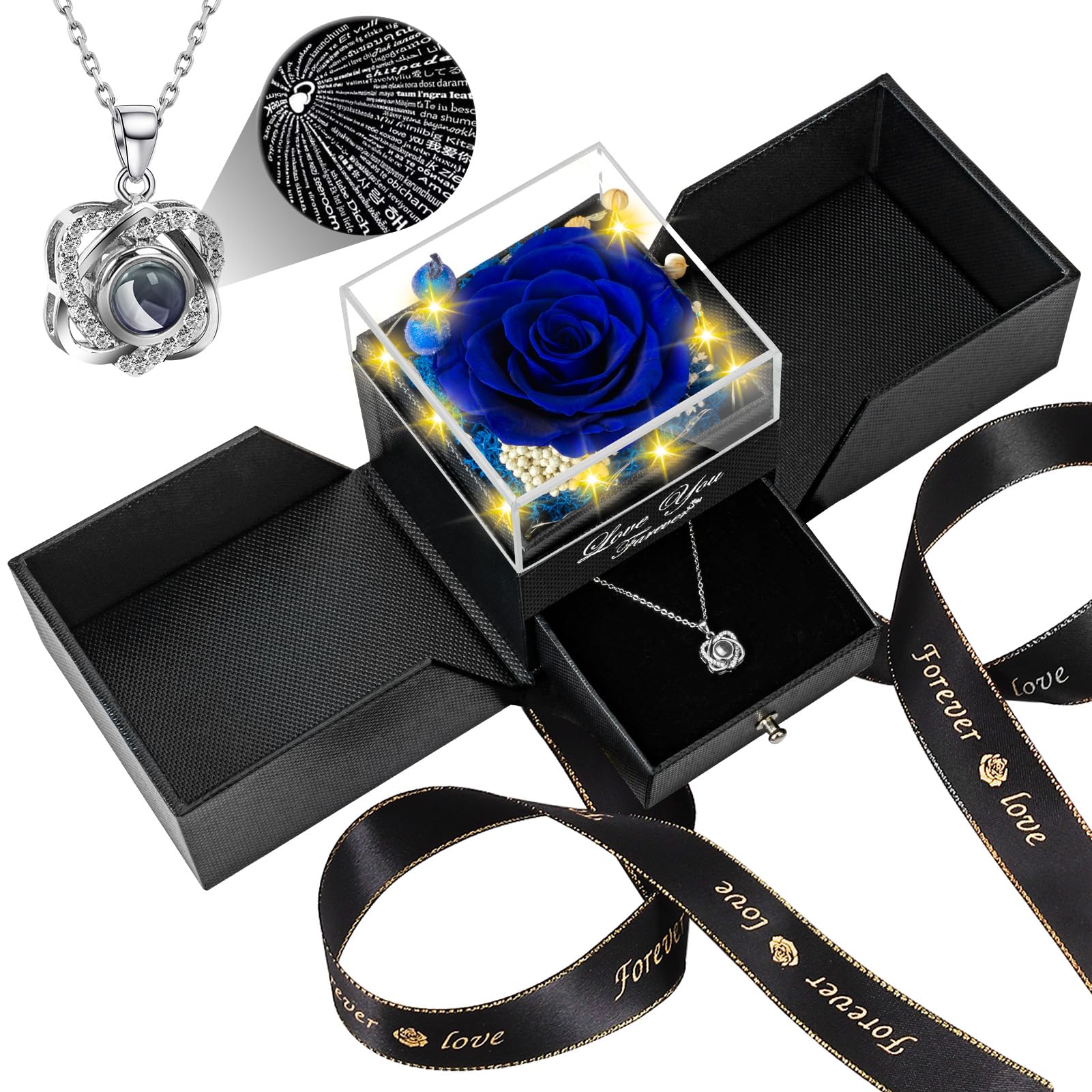 Lebana preserved blue rose front view showing elegant presentation and long-lasting beauty