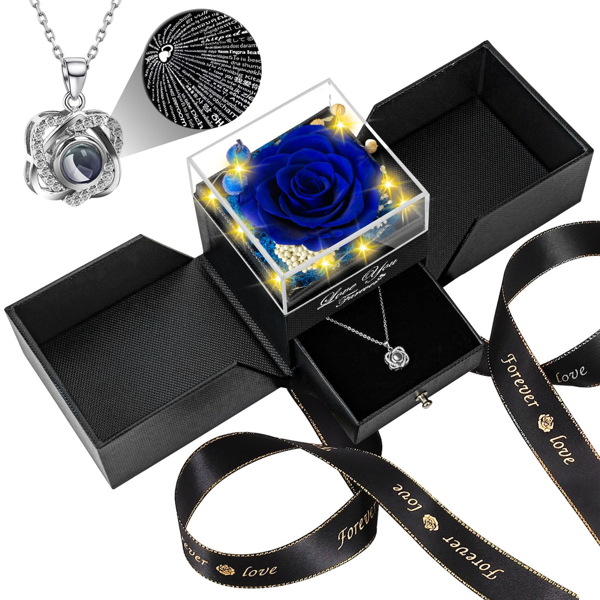 Lebana preserved blue rose front view showing elegant presentation and long-lasting beauty