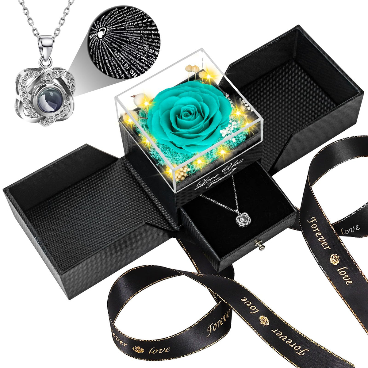 Lebana front packaging showing blue preserved rose and ready-to-gift benefits