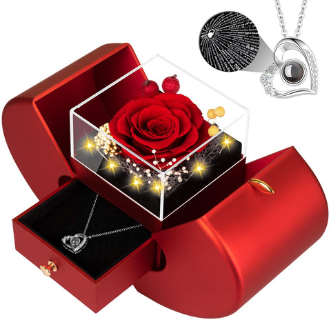 Lebana front view gift box showing rose and necklace, perfect presentation
