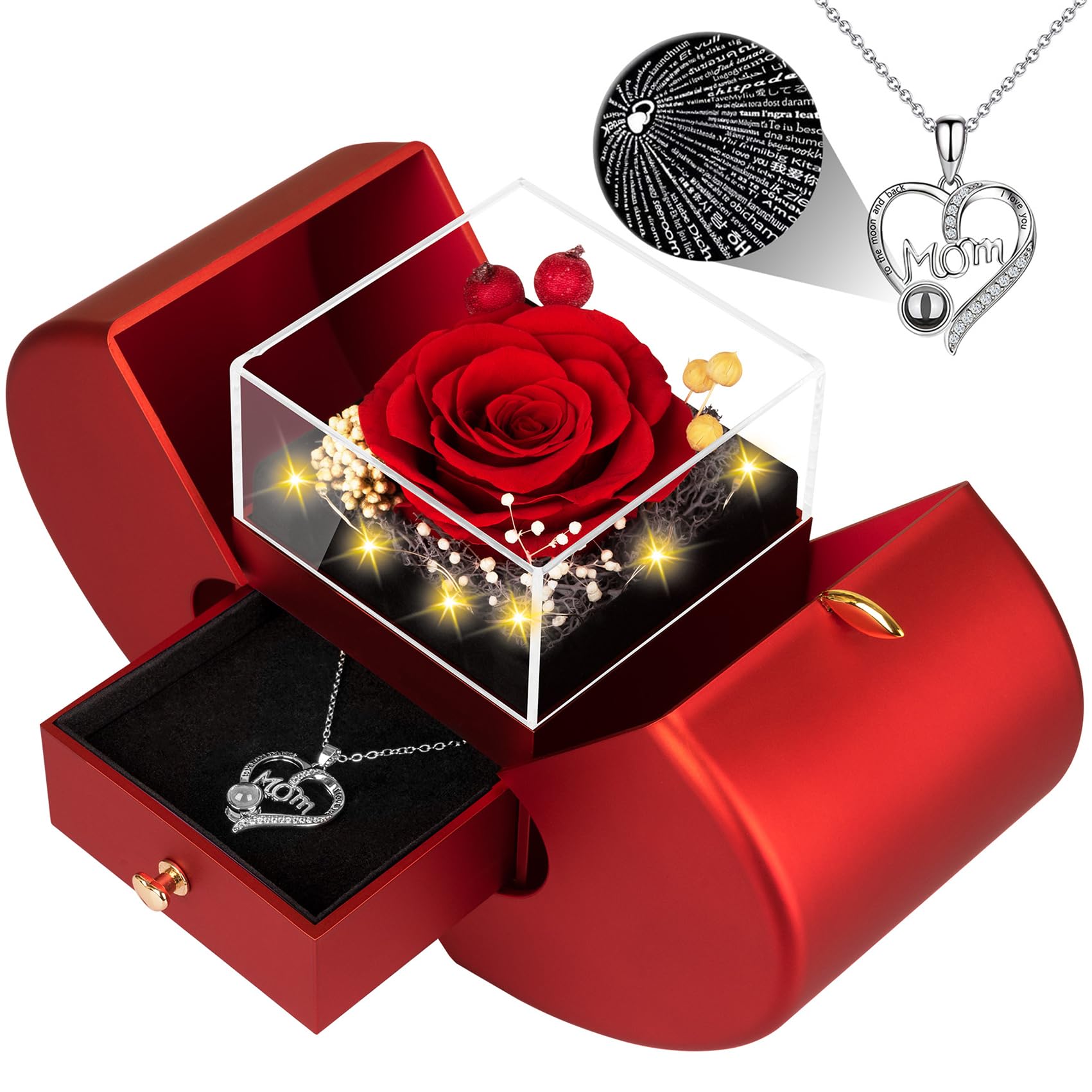 Lebana front view of illuminated rose box highlighting elegant presentation and lasting beauty