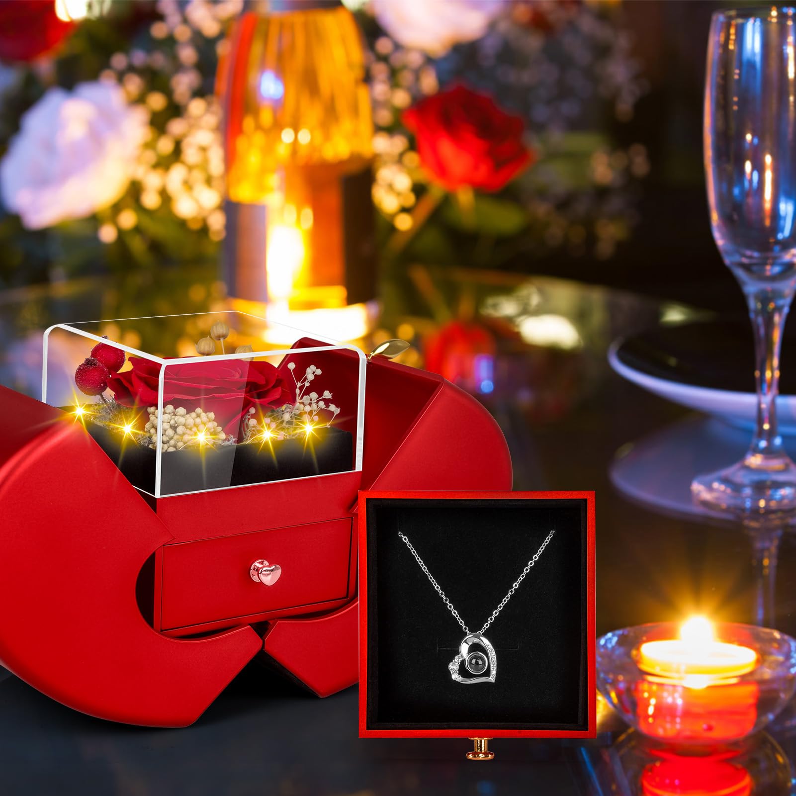 Lebana lit display box creating romantic ambience and vivid color