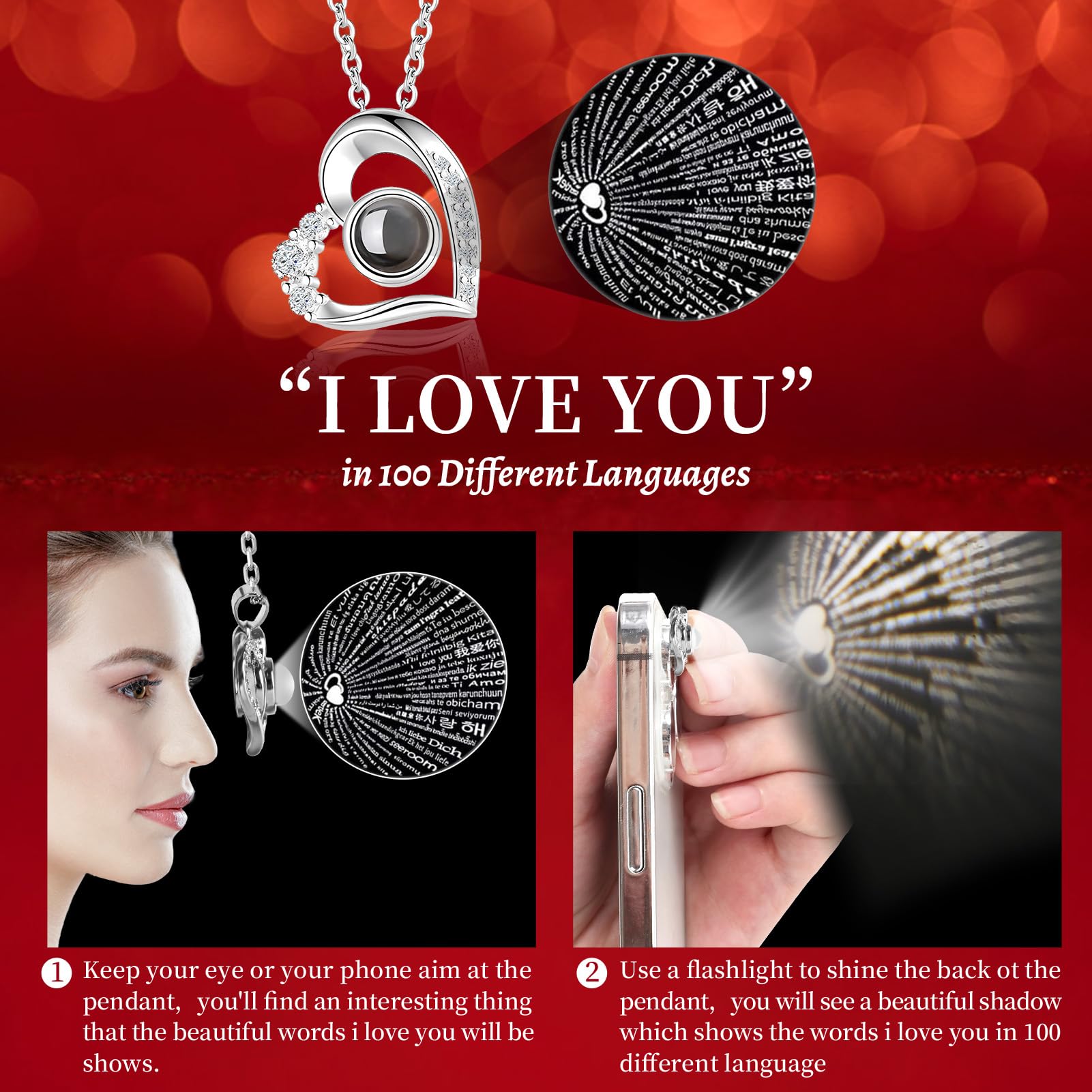 Lebana preserved rose and I Love You necklace in box emphasizing ready-to-gift set