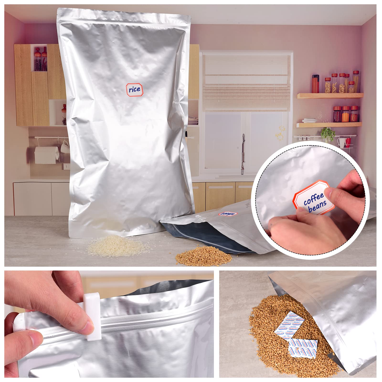 Leboduo filled bag with grains beside a scale for capacity and bulk storage benefit