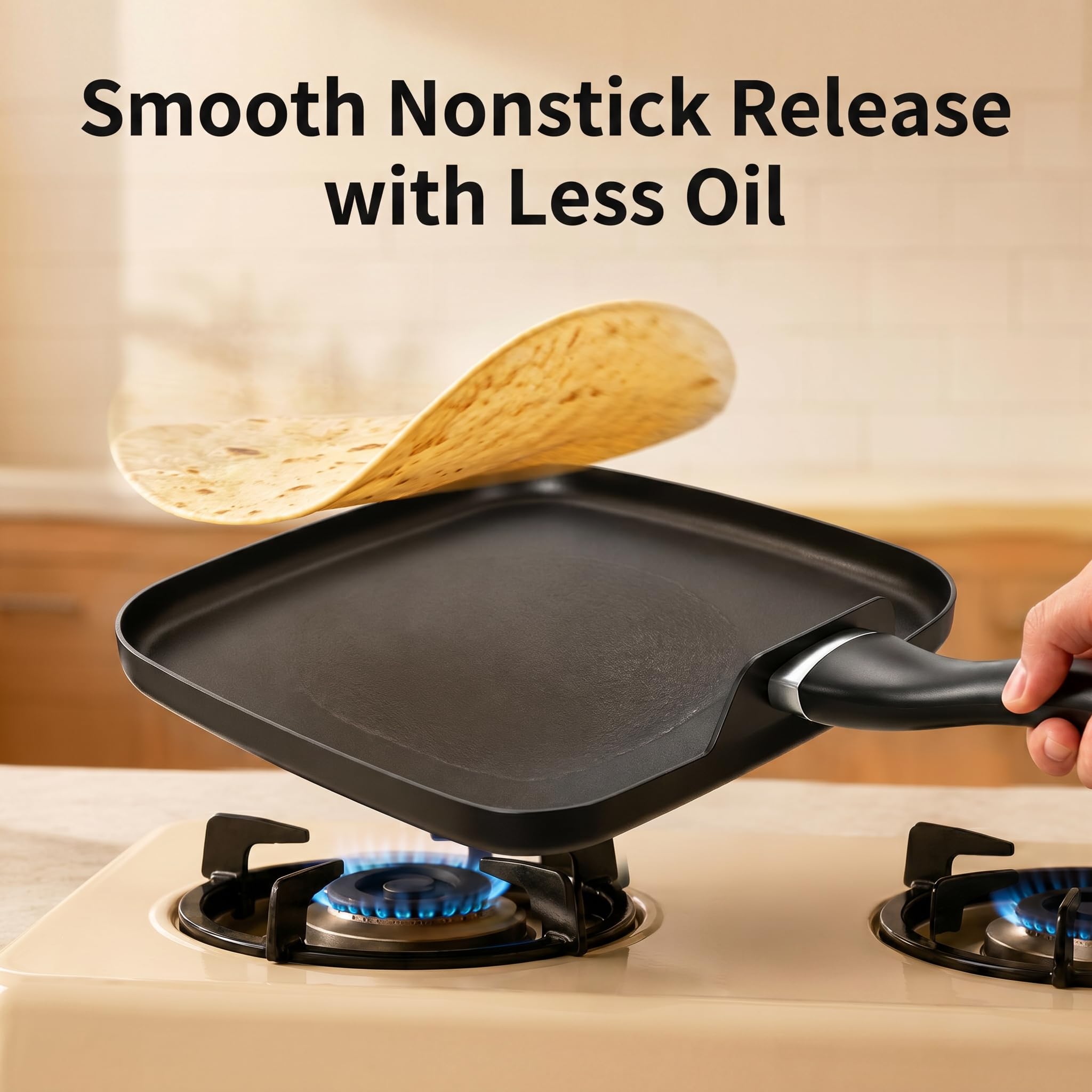 LECOOKING close-up of nonstick surface showing smooth texture and easy release