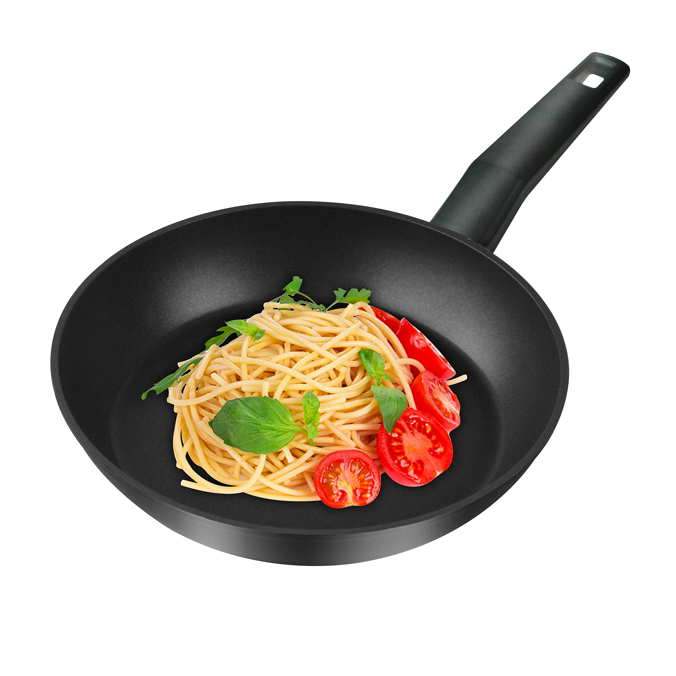 LECOOKING front view of 9.5" pan showing full cooking surface and sleek profile, easy handling