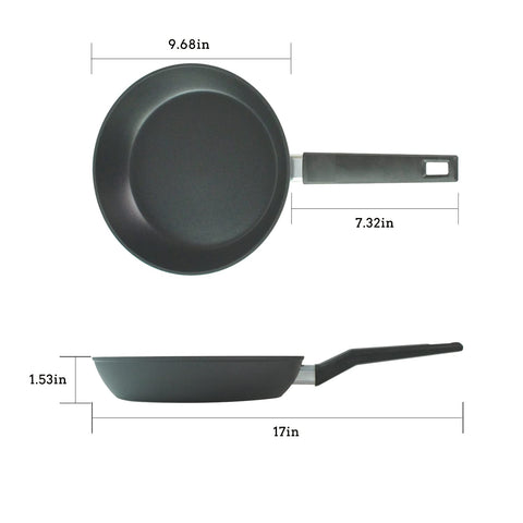 LECOOKING pan beside egg for size comparison showing compact 9.5-inch cooking area