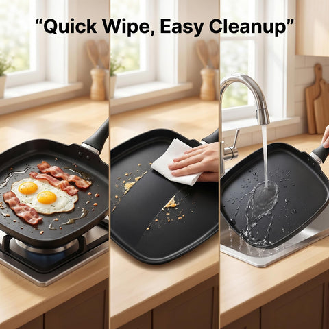 LECOOKING griddle with grilled sandwich in a kitchen highlighting versatile use