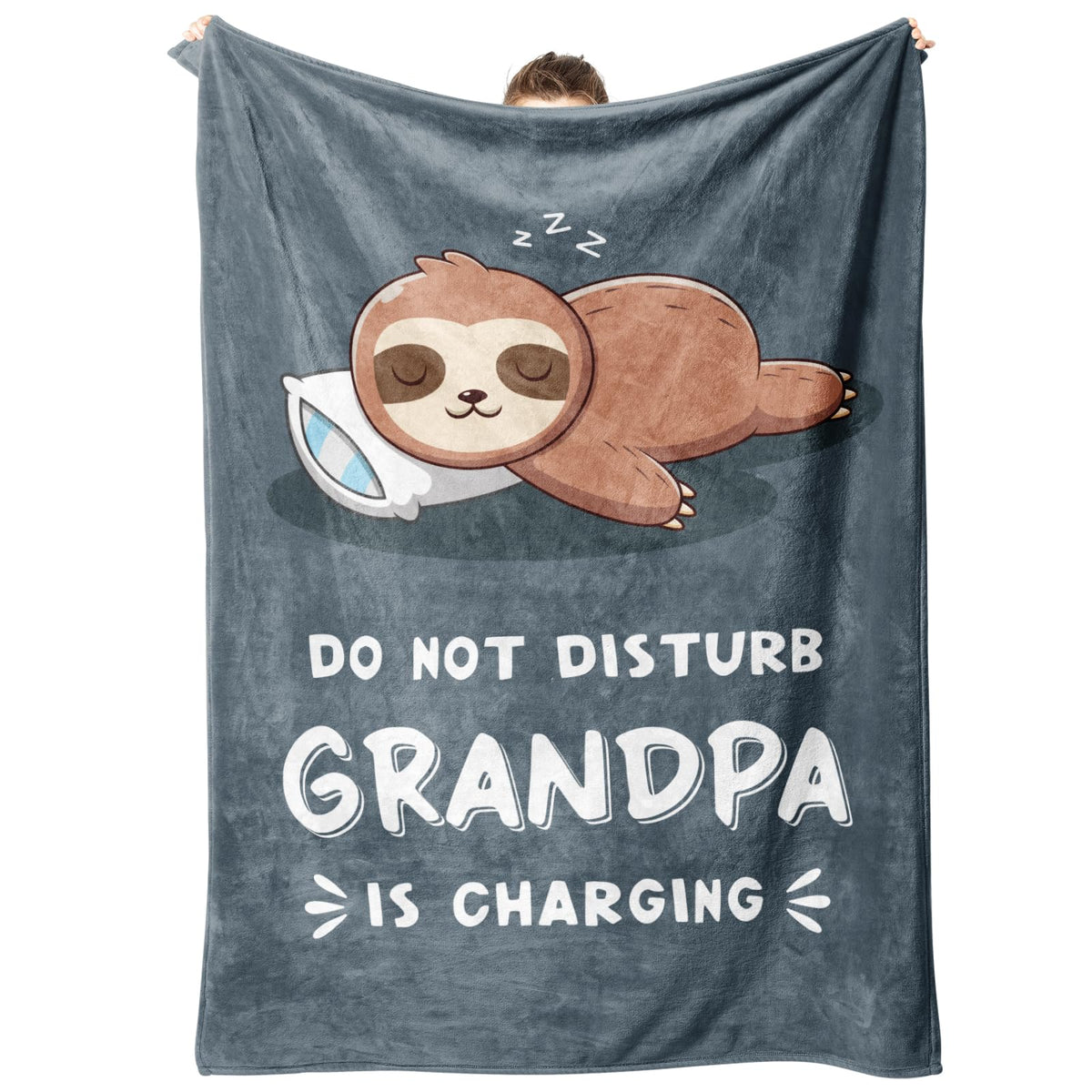 Leebbsin front view packaging showing blanket and humorous sloth design for gifting