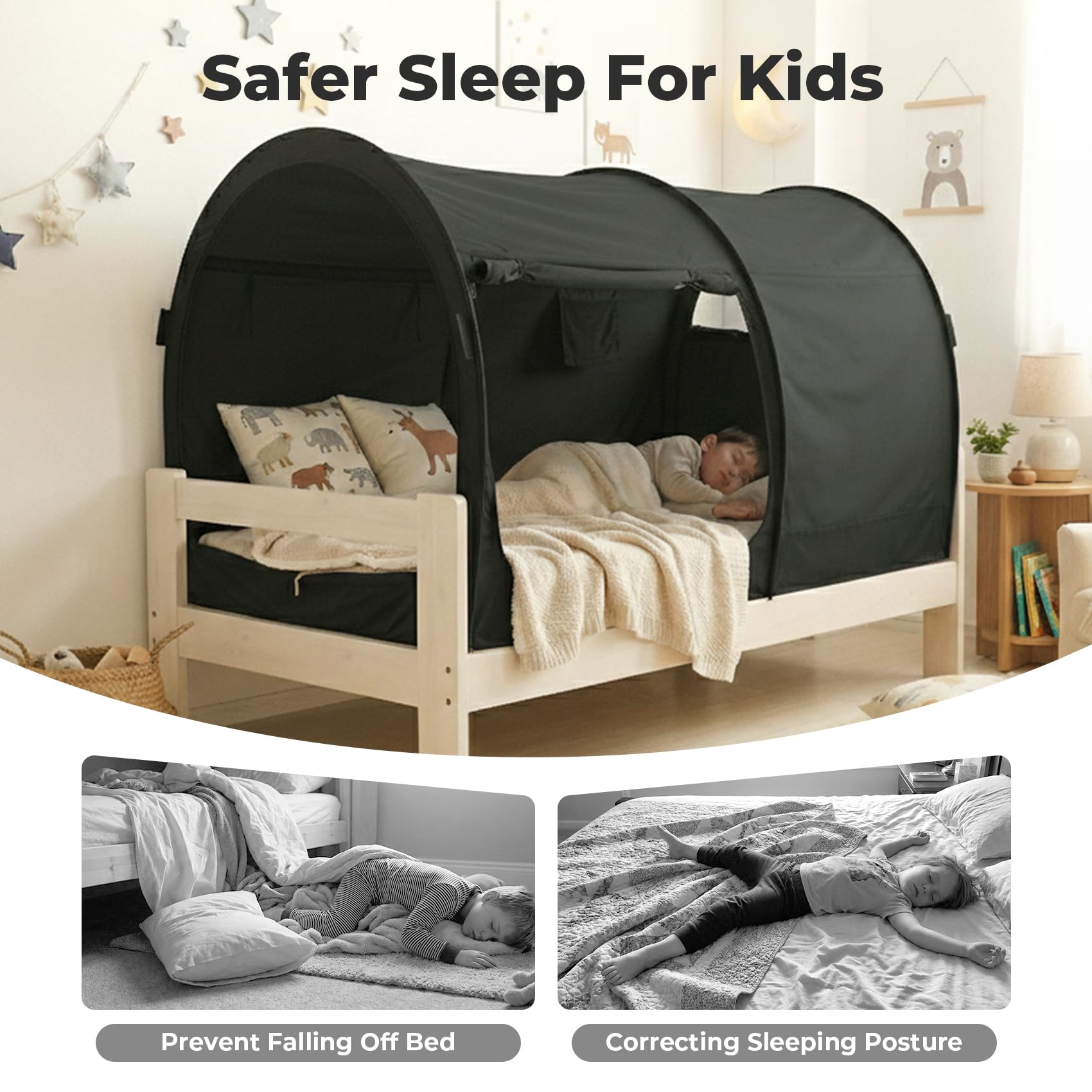 LEEDOR child inside tent enjoying a secure play area