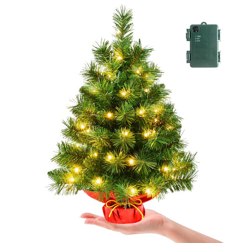 leeheeyee front view of pre-lit mini tree showing warm glow and compact design