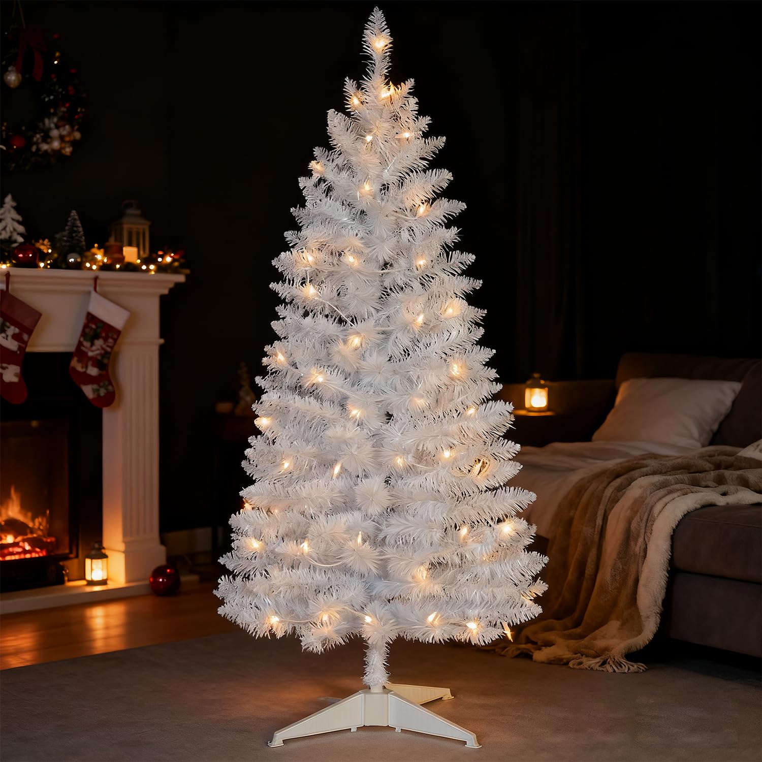 leeheeyee front view white tree showing full festive look and space-saving design