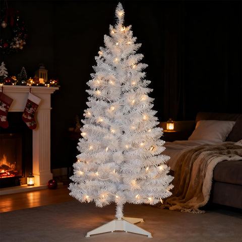 leeheeyee front view white tree showing full festive look and space-saving design