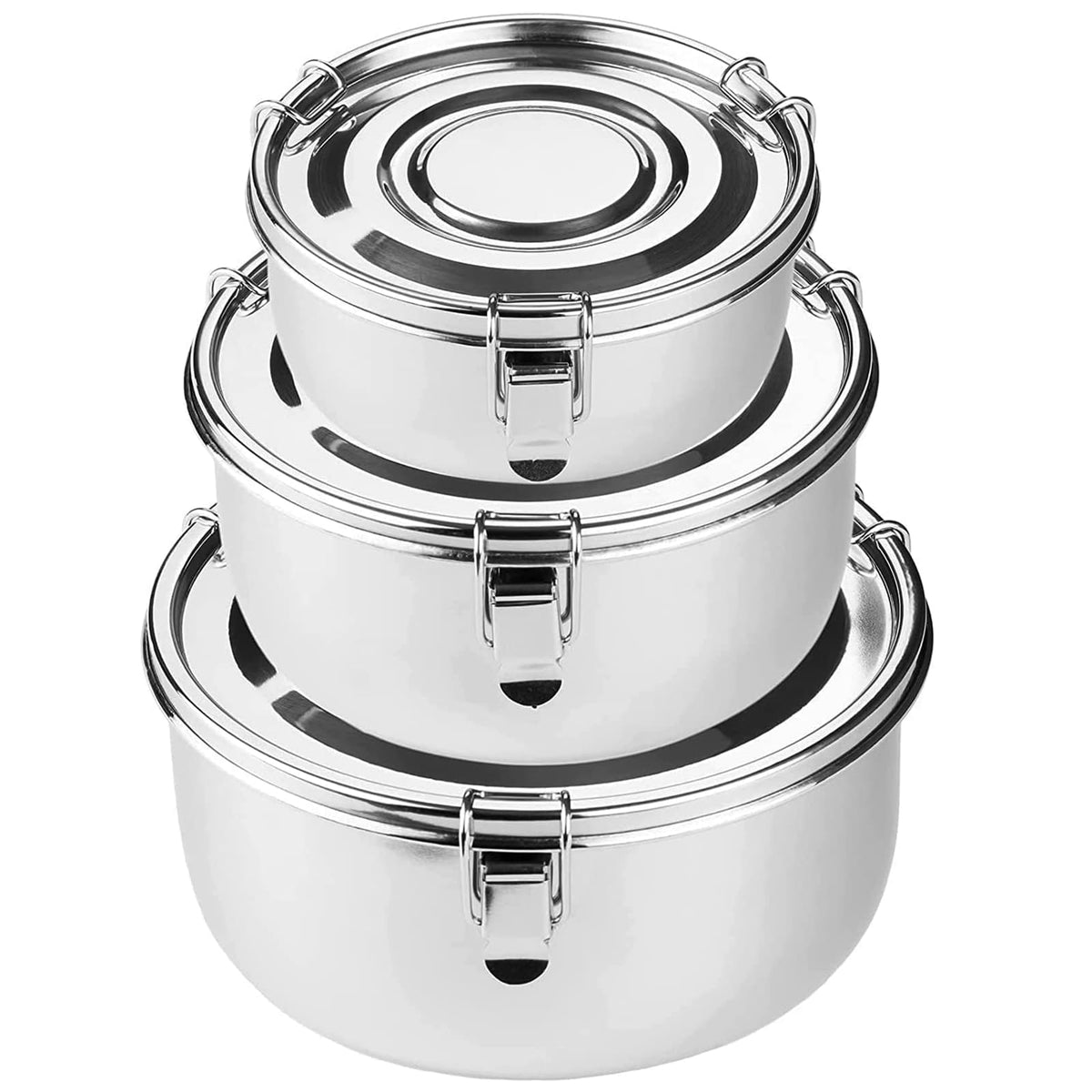 Leepenk front view showing 3-piece stainless steel set and secure latches for long-lasting use