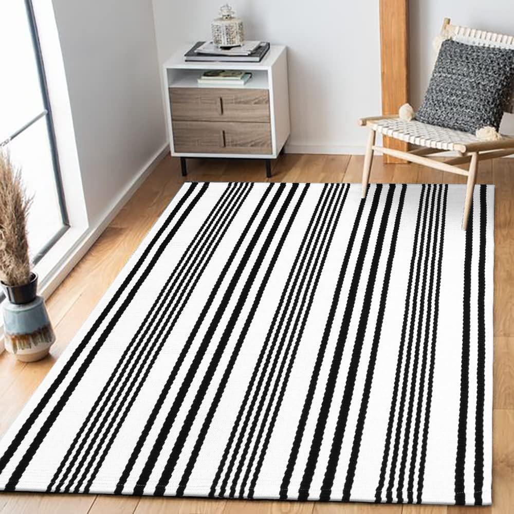 LEEVAN rug beside shoes demonstrating compact 3x5 scale