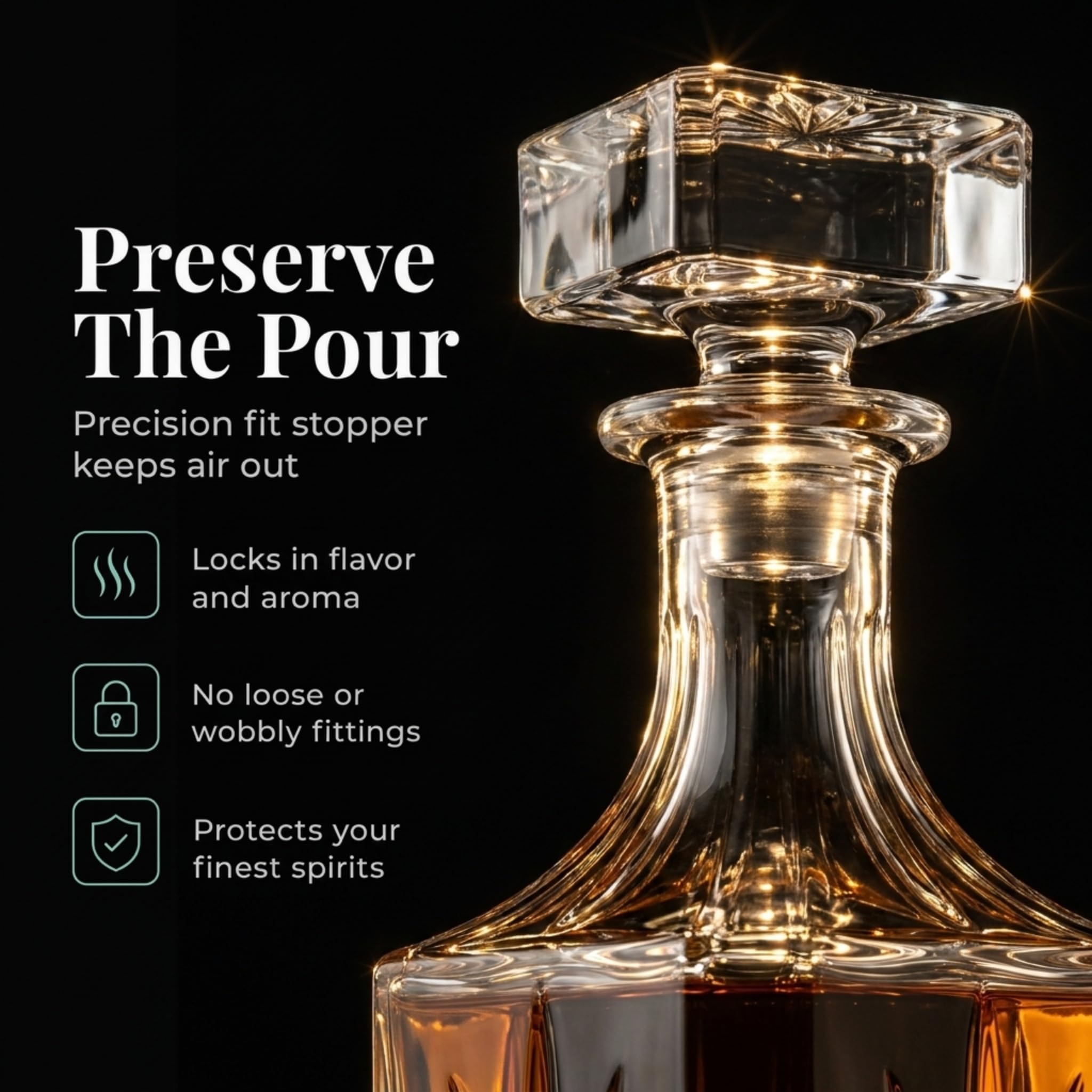 Lefonte decanter size comparison with bottle to show 750ml capacity and scale