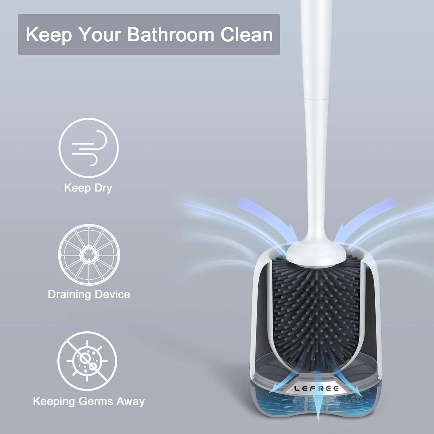 Lefree removable drain base open showing easy-to-clean tray that catches drips and prevents pooling