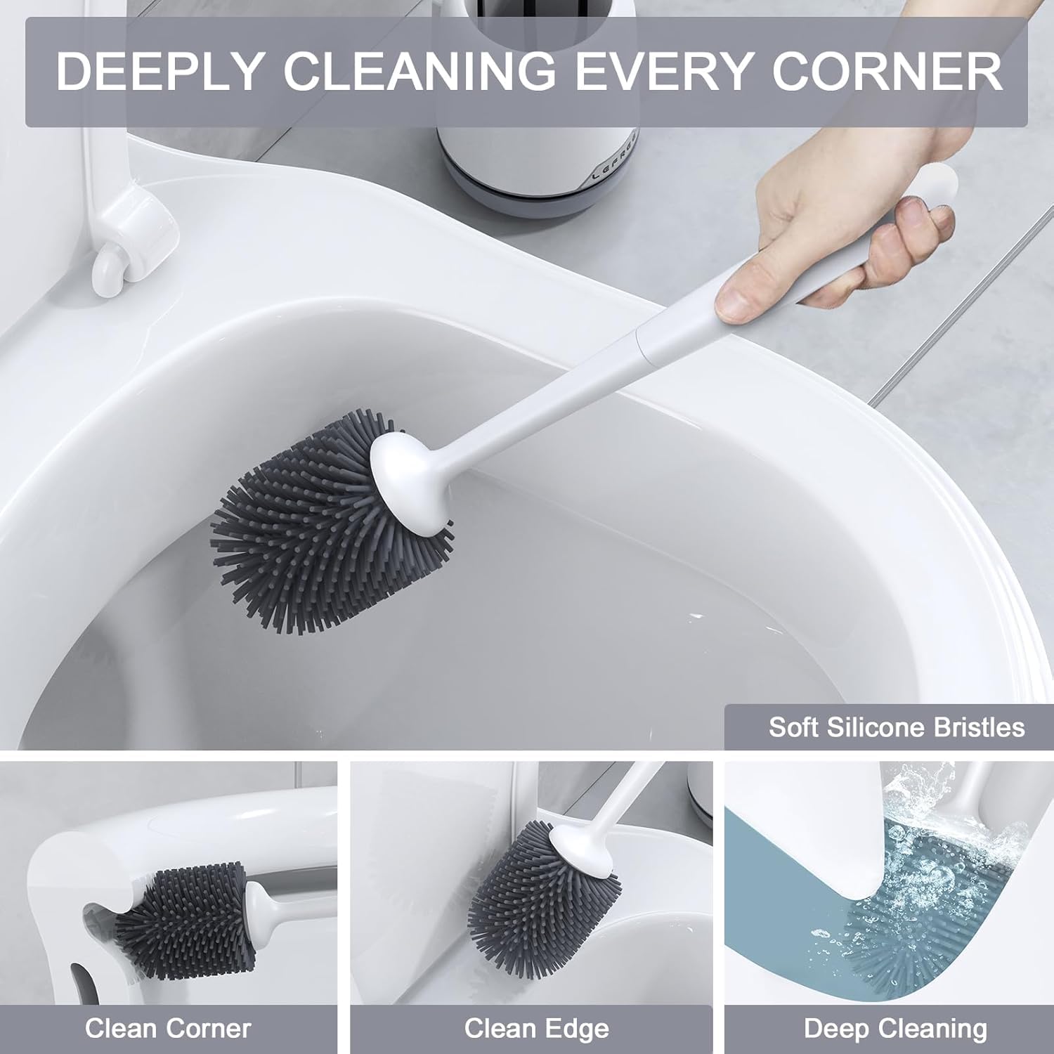Lefree wall-mounted brush set installed in a bathroom saving floor space and simplifying access