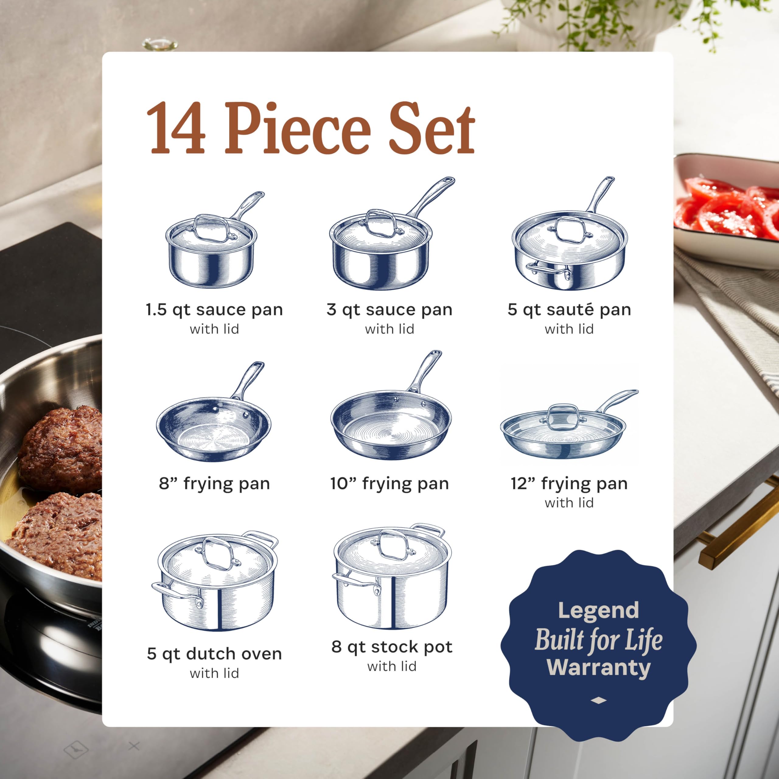 LEGEND COOKWARE flared rim detail allowing drip-free pouring for cleaner transfer