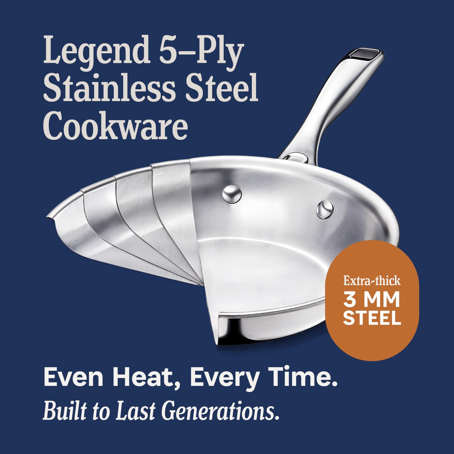 LEGEND COOKWARE interior surface texture showing polished steel for searing and deglazing