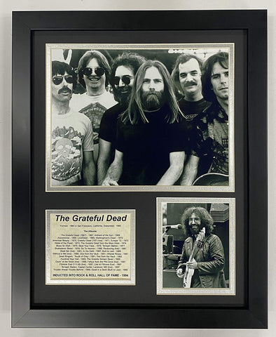 Legends Never Die framed front view showing Grateful Dead collage and ready-to-hang benefit